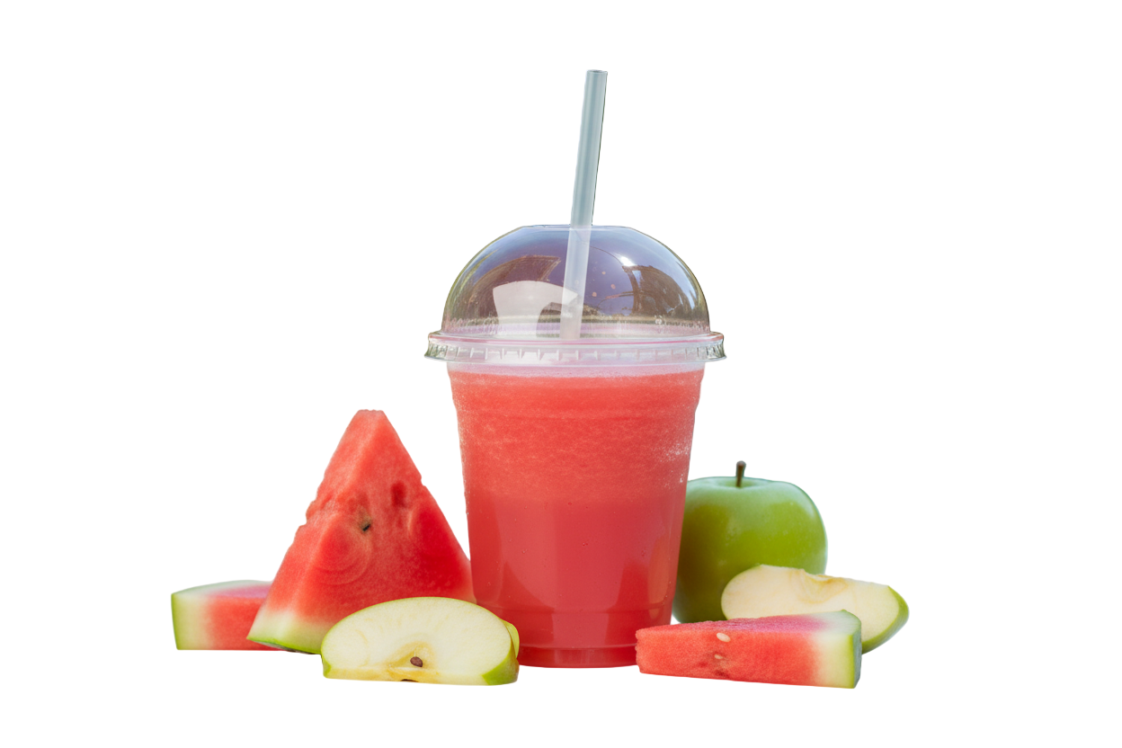can you put the juice in a plastic cup with a rounded cover a straw from the center